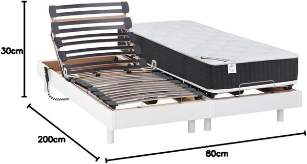 Vente-unique - Lit électrique de Relaxation Lattes + Matelas Ressorts ensachés et mémoire de Forme - 2 x 80 x 200 cm - Blanc - Apollo de DREAMEA