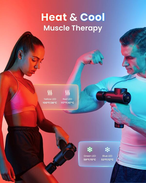Pistolet de Massage Fonction Chaleur et Froid, RENPHO ACTIVE Pistolet de Massage avec APP, Masseur Musculaire avec étui Portable, Relaxation du Massage Musculaire Complet du Corps