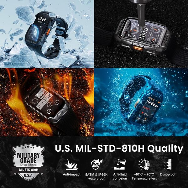 KOSPET Tank X2 Ultra GPS Montre Connectée Homme, Militaire Verre Incurvé 3D Acier Inoxydable 50m Étanche, Boussole Baromètre Appel Bluetooth, 1.64'' Écran AMOLED Toujours Actif Tracker d'Activété