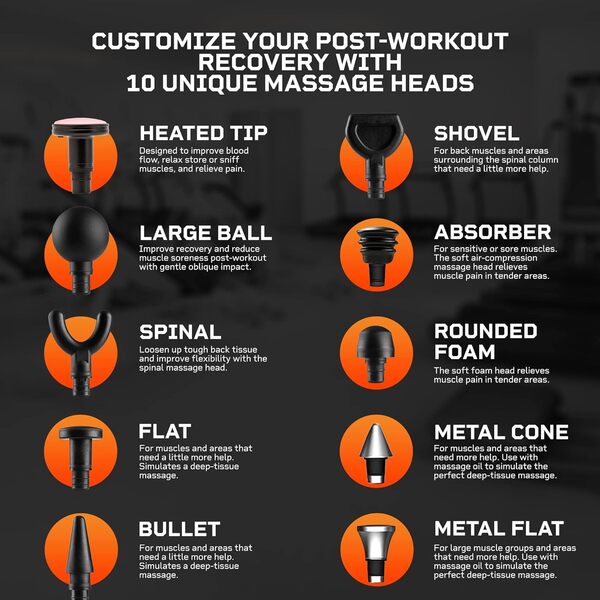 LifePro Pistolet de massage professionnel Sonic LX, pistolet de massage à percussion avec chaleur - 9 vitesses + 10 accessoires de massage pour le cou et le dos - Pistolet de massage des tissus