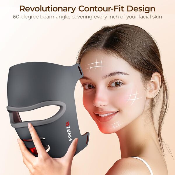 Flikeze Masque LED Visage Luminothérapie – LED à 5 Cœurs, 5 Longueurs d'Onde, 4 Modes pour Anti-Âge, Réduction de l'Acné et Rajeunissement de la Peau – Portable, Usage Domicile