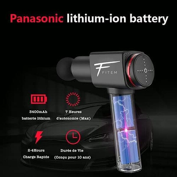 Fitem Pistolet de Massage – Massage Gun - Soulage douleurs musculaires dos, jambes, mollets, épaules, bras