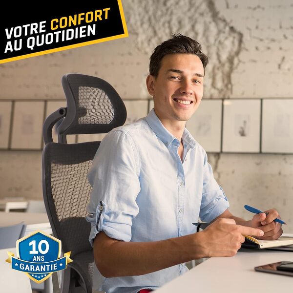 KLIM K800 Chaise de Bureau Ergonomique - Nouveauté 2024 - Siège Ergonomique avec Support Lombaire Dynamique, accoudoirs 4D et appuie-tête réglable - roulettes Anti-Rayures