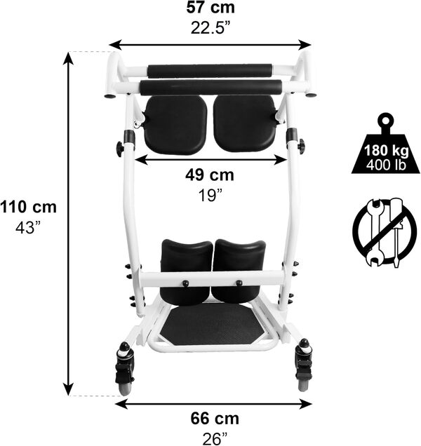 PEPE Mobility - Fauteuil de Transfert Debout, Elévatrice pour Patients, Transporteur, Chaise pour Personnes Âgées, Déambulateur Vertical avec Siège