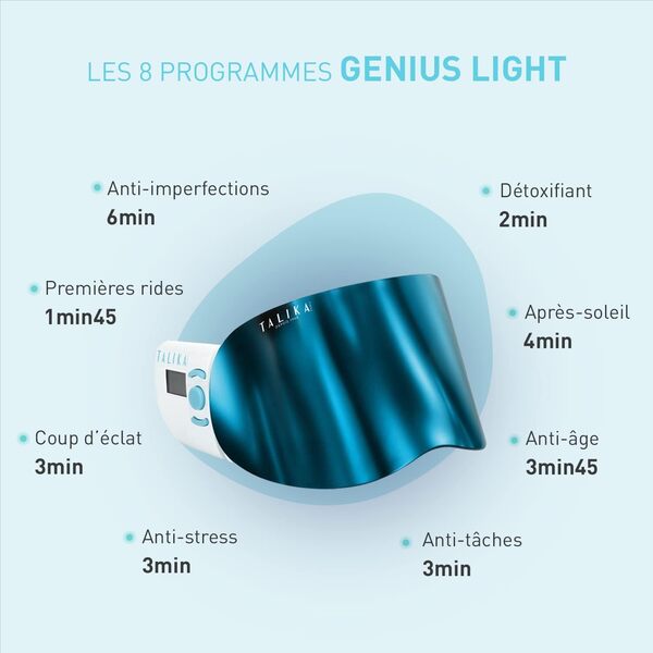 TALIKA - Genius Light - Lampe Luminotherapie - Soin Visage - 8 Programmes - Lumière Et Électrostimulation, Il réduit ridules et rides profondes et raffermit la peau