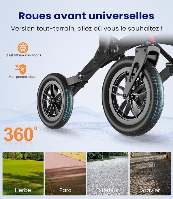 VOCIC Deambulateur 4 roues pliable leger pour personnes âgées,Deambulateur avec assise et panier,Déambulateur en aluminium réglable en hauteur pour l'extérieur et les voyages,Noir (Garantie 5 ans)