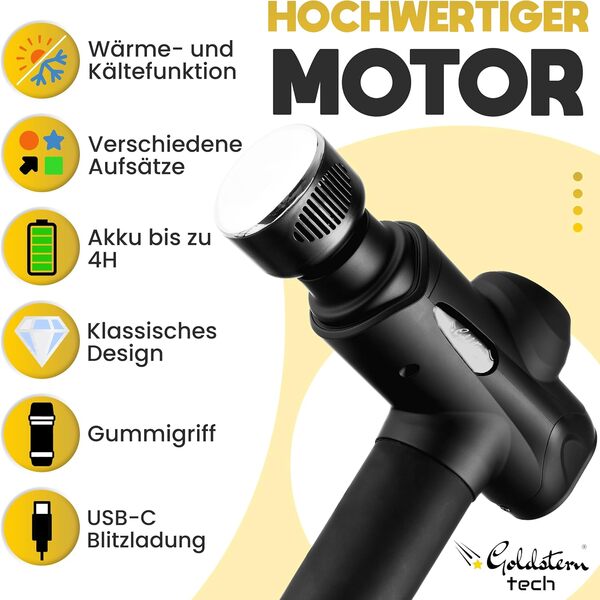 X-Pro® Pistolet de massage avec fonction chaleur et froid avec sac, 7 pièces, appareil de massage chaud et froid pour la relaxation musculaire, pistolet de massage musculaire (noir)