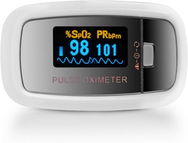 AccuMed® CMS-50D1 Pulse Oximeter Finger Pulse Blood Oxygen SpO2 Monitor w/ Carrying case, Landyard & Battery FDA CE Approved (White)