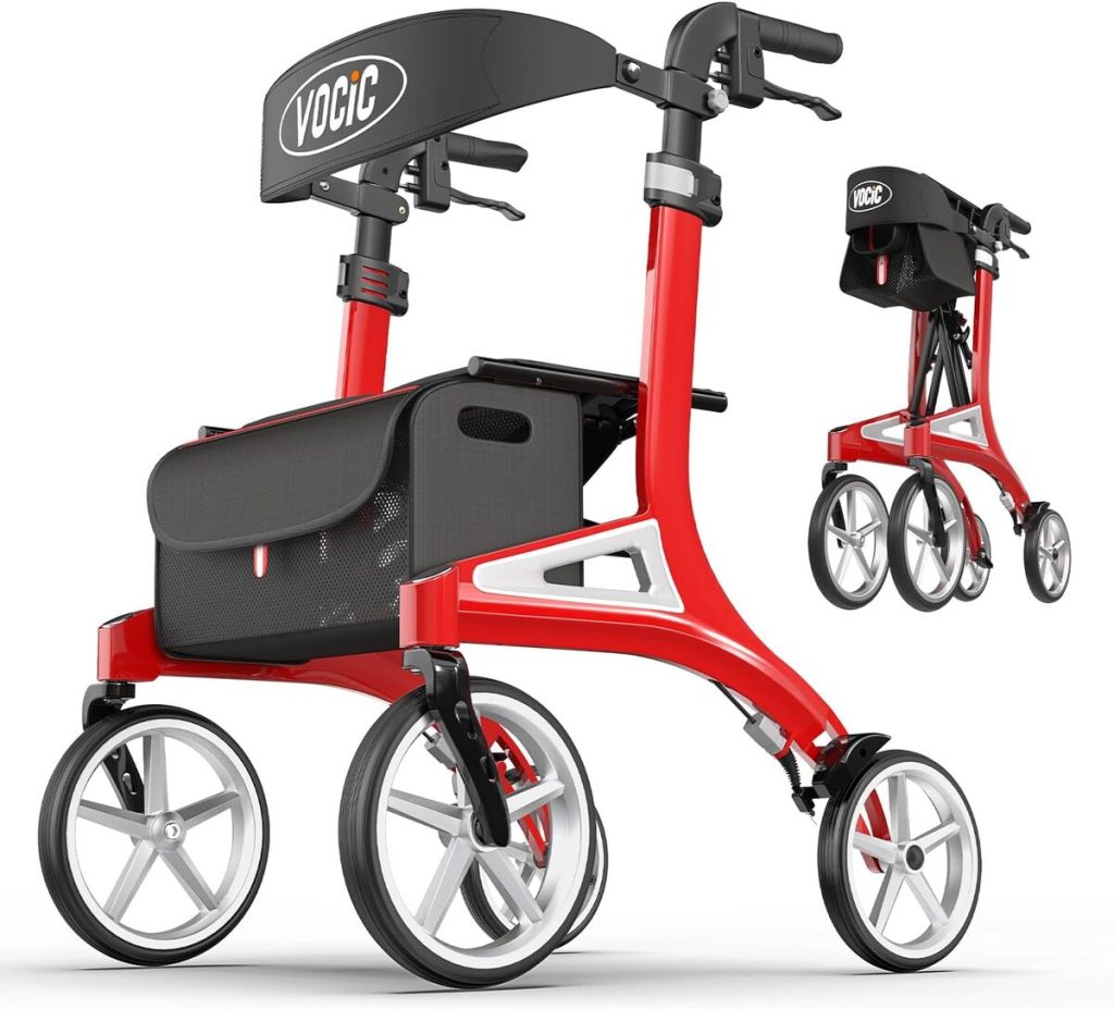 Test : déambulateur pliable léger VOCIC - confort et praticité en un seul modèle rouge
