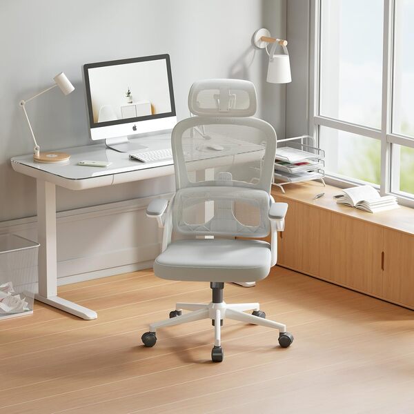 SIHOO M102C Chaise de Bureau Ergonomique en Maille, Chaise de Bureau à Dossier Haut avec accoudoirs 3D, Soutien Lombaire vers Le Haut et vers Le Bas, Chaise de Travail pivotante pour Ordinateur, Gris