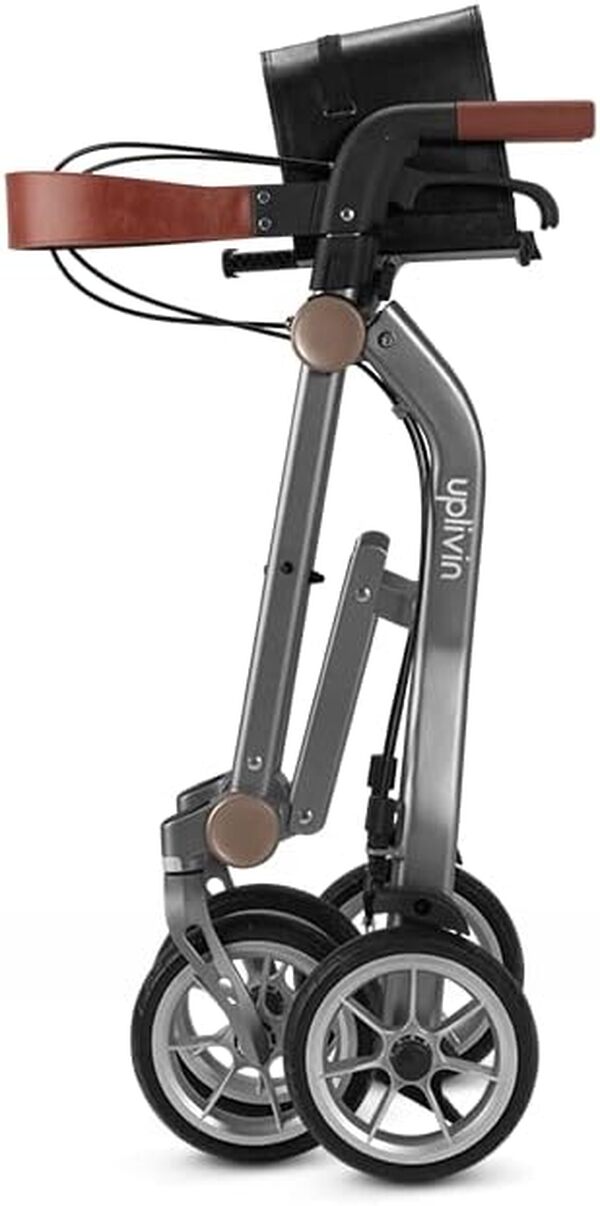 Uplivin Trive - Déambulateur 4 roues Pliable Leger, Déambulateur à roues, 3 accessoires inclus, Deambulateur Pliant, Rollator Gris, By Mobio