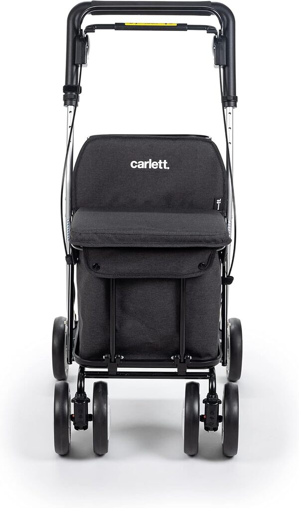 Carlett - Chariot de Courses Déambulateur 4 Roues avec Siège, Chariot Pliable avec Sac Amovible 29L/15kg et Compartiment de Rangement, Lett800 Senior Comfort, Noir, Néro