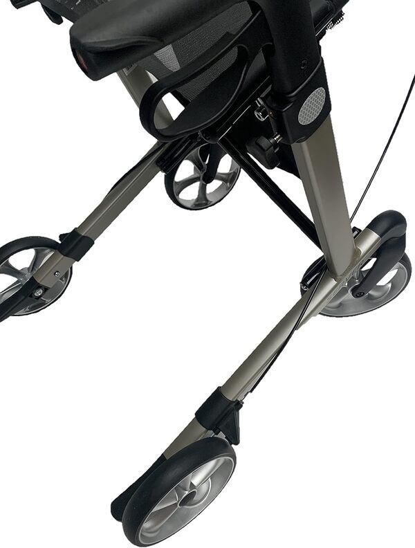 Rehasense Deambulateur 4 roues pliable leger - Pour personnes âgées - aide à la marche - Rollator Server L champagne - Pliable - Réglable en Hauteur - Rollators haut de gamme très légers
