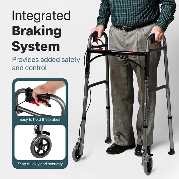 Déambulateur 2 Roues Pliable Léger Adulte, Cadres De Marche Pour Personne Âgée, Déambulateurs À Roues Et Rollators,Deambulateur D Interieur Etroit, Bâton De Marche,Supports Et Appuis De Relevage