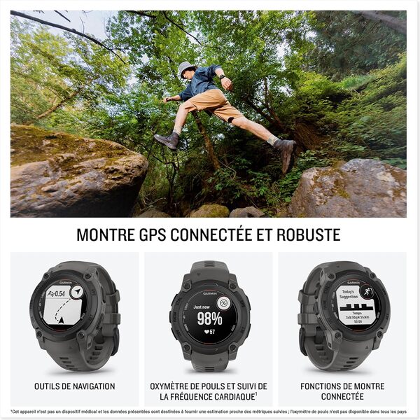 Garmin Instinct E - Montre GPS Robuste et connectée – Noir avec Bracelet Gris Charbon – Boîtier 40 mm, Noir/Gris Charbon