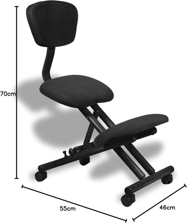 Chaise Ergonomique avec Dossier. Chaise à Genoux, Réglable, Siège Assis sur Genoux. Convient également aux Personnes Hautes (jusqu'à 190 cm) Idéal pour Ceux Qui travaillent Assis. (Made in Italy)