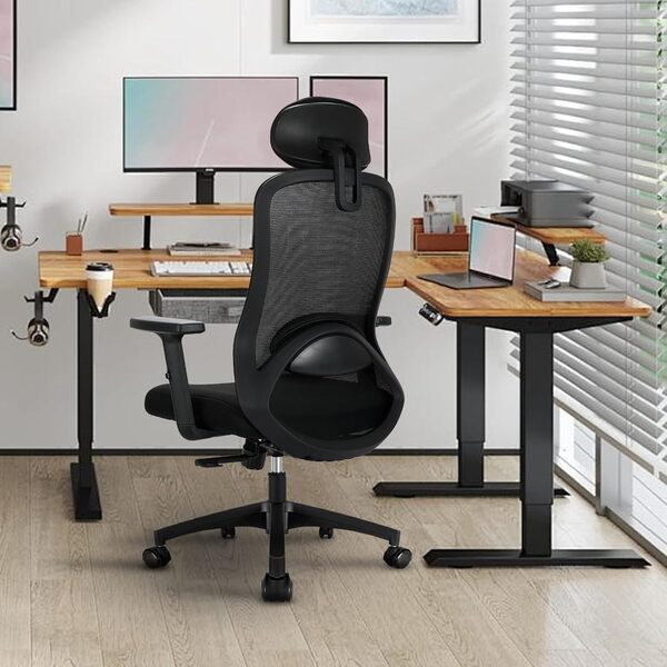 Milacyee Chaise Bureau Ergonomique, Fauteuil de Bureau à Réglables Appui-tête, Accoudoirs, Réglage en Hauteur, Siège Bureau Ergonomique avec Fonction Bascule 90°-130°(Verrouillable) Roulement 150KG