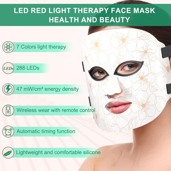 Thérapie par lumière rouge pour le visage, 7 couleurs de masque facial à LED, thérapie par la lumière bleue pour l'acné, lumière infrarouge 850 nm