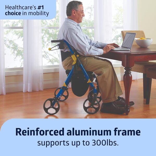 Medline Premium Empower Déambulateur pliable avec roues de 20,3 cm, bleu