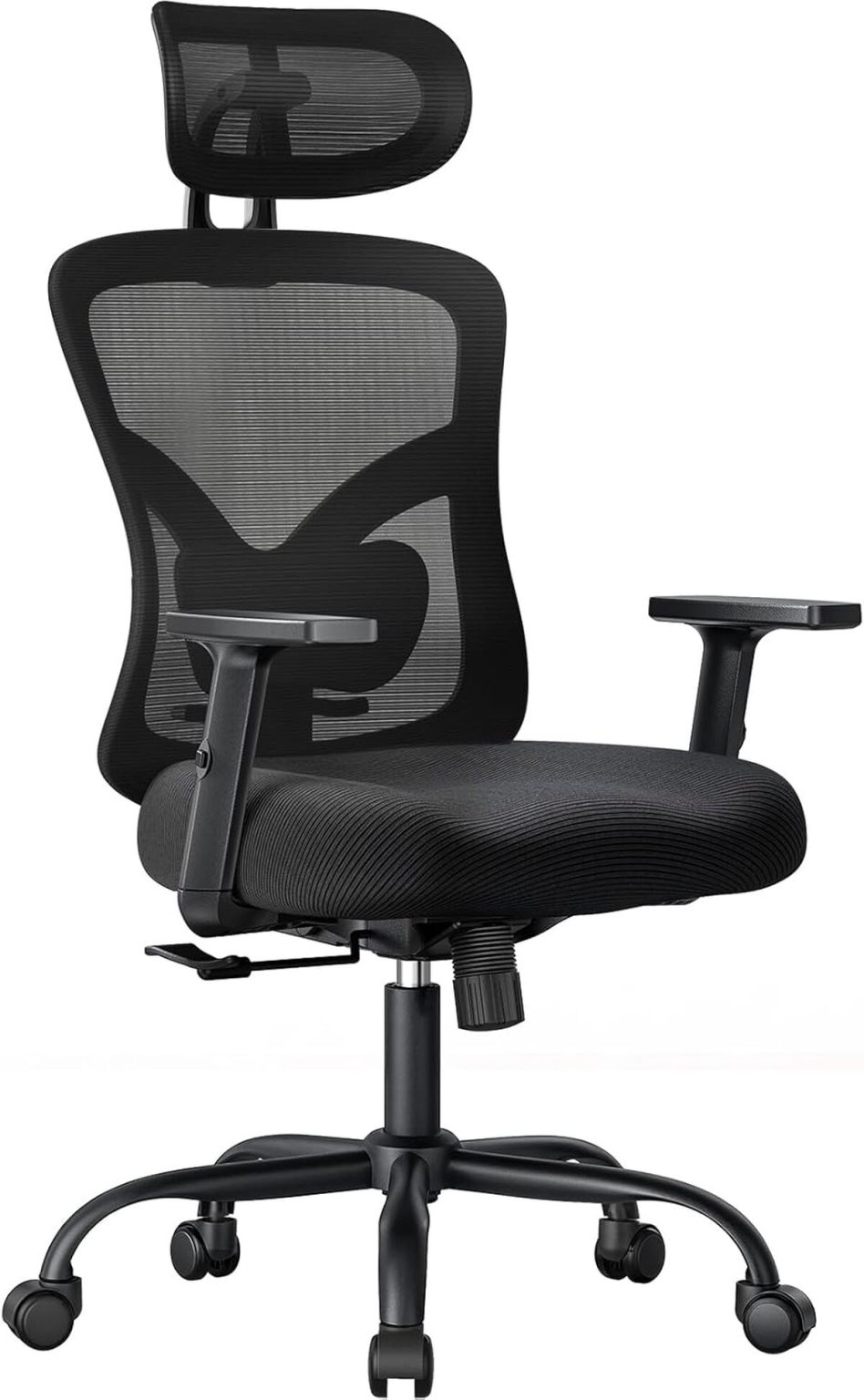 Chaise De Bureau Ergonomique COMHOMA - Dossier En Maille Respirante, Accoudoirs Réglables, Fonction Bascule - Noire