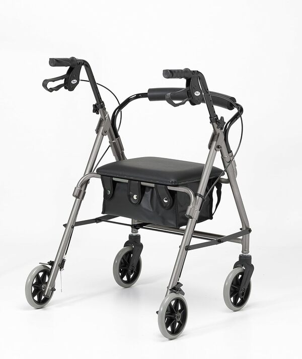 Days Lightweight Folding Four Wheel Rollator Walker with Padded Seat, Lockable Brakes, Ergonomic Handles, and Carry Bag, Limited Mobility Aid, Quartz, X-Small, (Eligible for VAT relief in the UK)