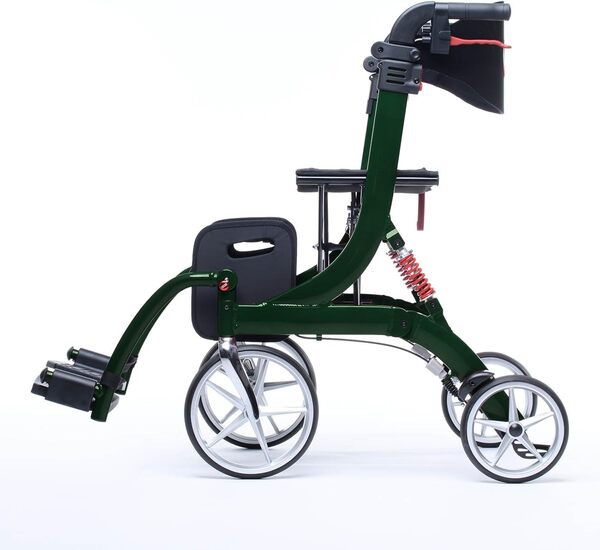 bescomedical Déambulateur hybride SPRING VARIO – Déambulateur léger 2-en-1 transformable en chaise roulante – Rollator fauteuil roulant ergonomique – Modèle S Vert jade