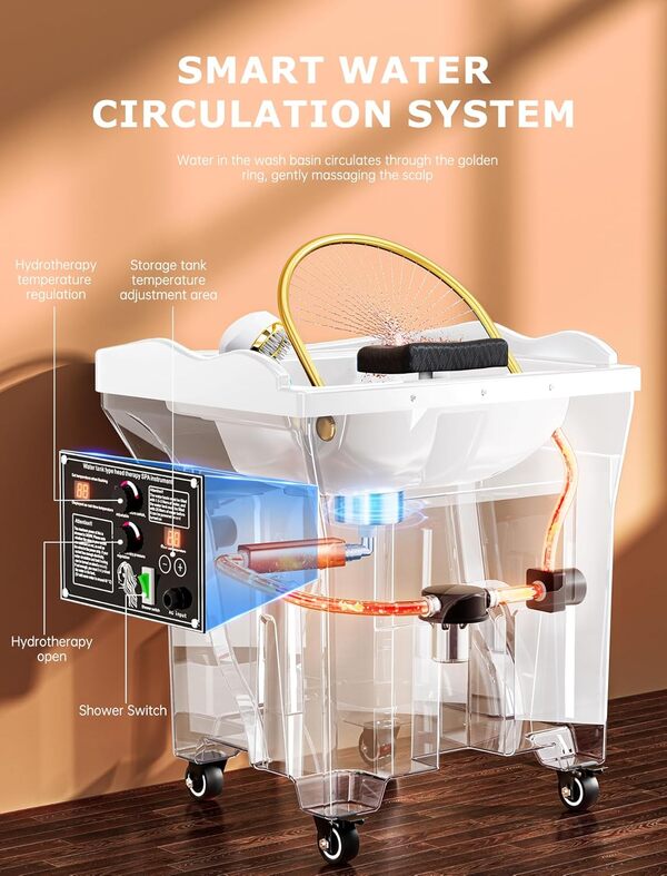 Équipement de spa à tête japonaise, double système de chauffage, réservoir d'eau extra large, soutien à 360° de circulation de l'eau et luminothérapie (blanc)