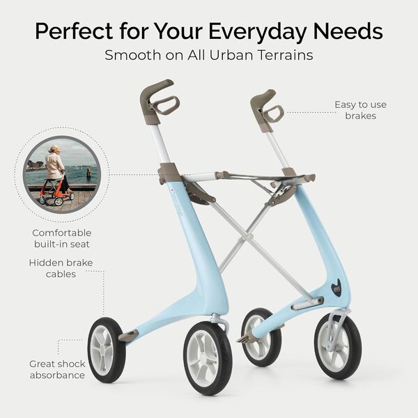 byACRE Déambulateur ultraléger en carbone – Déambulateur en carbone le plus léger au monde – Seulement 4,8 kg | Utilisation intérieure et extérieure | Pliable avec siège et facile à transporter (bleu