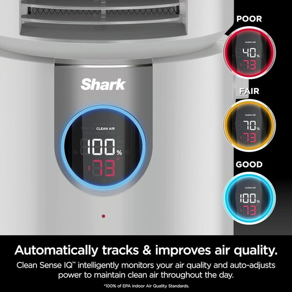 Shark Clean Sense HC450 Purificateur d'air, chauffage et ventilateur, filtre HEPA, oscillant, capture 99,98% des particules pour l'air pur, la poussière, la fumée et les allergènes, blanc, 500 m²