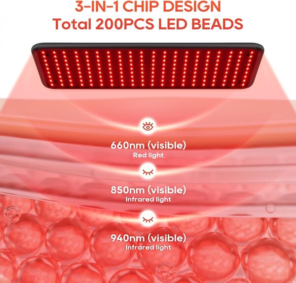 BEICHEN Lampe de thérapie par lumière rouge pour le corps et le visage, lampe de luminothérapie infrarouge avec support stable, lumière rouge 660 nm, panneau de luminothérapie infrarouge 850 nm et 940
