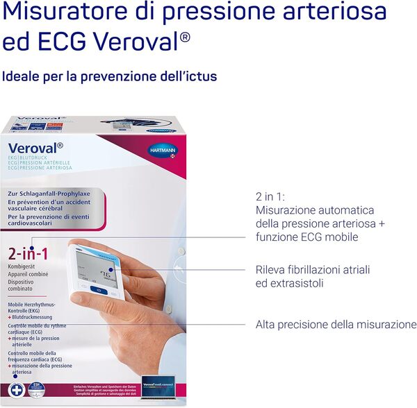 Veroval Appareil Combiné ECG et Tensiomètre : entièrement automatique pour la détection précoce de l'hypertension et des troubles du rythme cardiaque