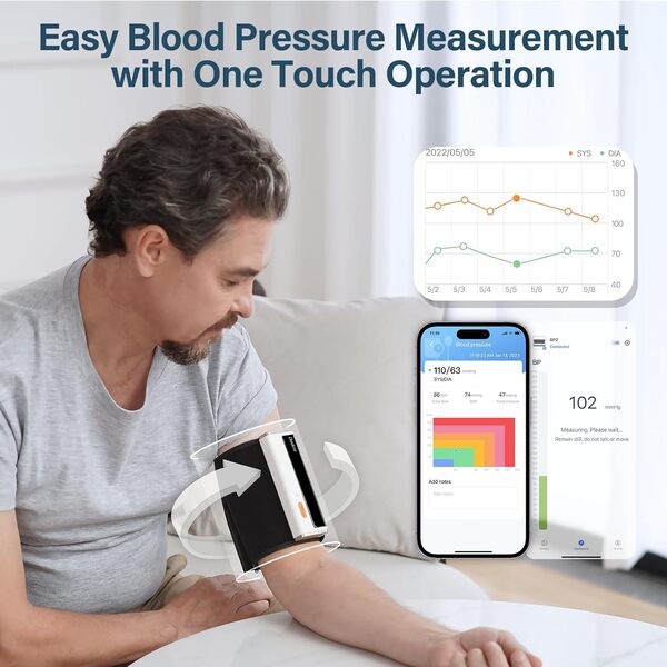 CheckMe Armfit Plus Tensiometre Bras avec ECG et Analyse du Rapport ECG, Mesure Automatique 30S, Tensiomètre avec APP pour Android & iOS, avec Gestion Multi-utilisateurs & Mémoire Illimitée
