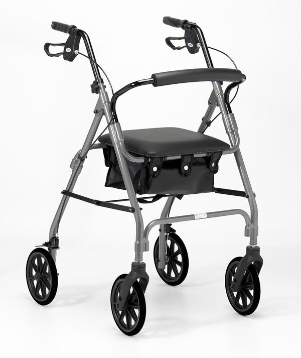 Days Déambulateur Pliant et Léger à Quatre Roues avec Siège Rembourré, Freins Verrouillables, Poignées Ergonomiques et Sac de Transport, Aide à la Mobilité Réduite, Taille XS, Quartz