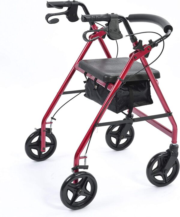 NRS Healthcare A-Series 4-Wheel Rollator, Walking Aid, Red (Eligible for VAT Relief in The UK)