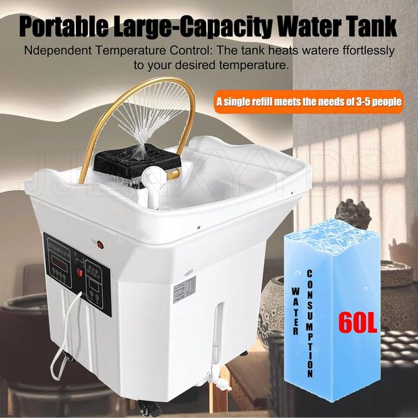 Équipement de spa japonais pour la tête,bassin de shampoing à circulation d'eau à double contrôle,avec réservoir d'eau de 60 L, fonction de fumigation et luminothérapie,pour coiffeurs,Black-Set2