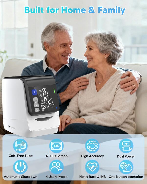 arboleaf Tensiomètre avec grand écran LED, mesure de la fréquence cardiaque et du pouls, 4 utilisateurs 199 emplacements, chargement USB-C ou piles AA, pour une utilisation à domicile