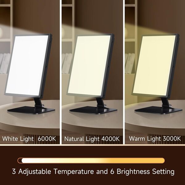 Tageslichtlampe Lichttherapie, Lichttherapie mit 3 Farbtemperaturen, 6 Helligkeitsstufen, 10/20/30-Minuten-Fernbedienung & Touch-Steuerung Sonnenlicht Lampe (Schwarz) [Classe énergétique F]